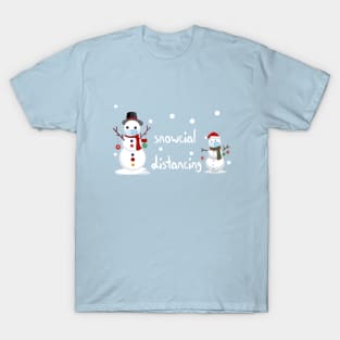 Snowcial Distancing  with Snow-mans Wearing Masks design illustration T-Shirt